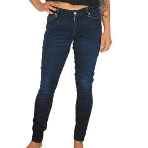 7 For All Mankind Midrise Skinny Jeans 27 Dark Blue